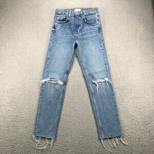 ZARA Jeans Womens Size US 02 Distressed Slim Straight Ankle Raw Hem‎ High Rise